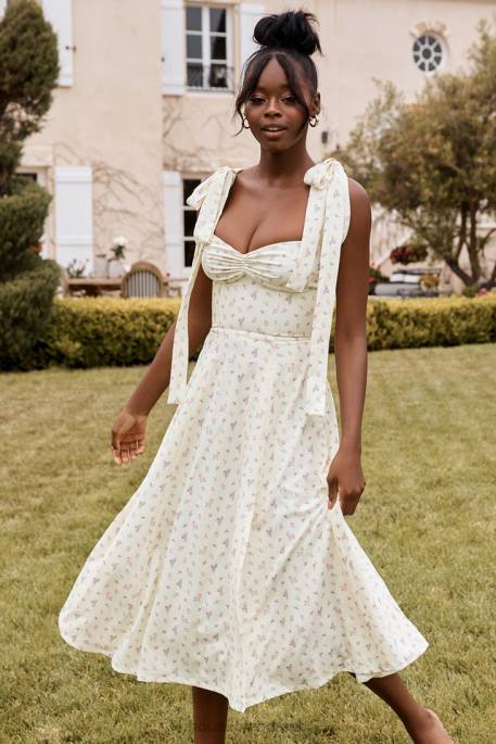 House of CB Alicia Lemon Floral Print Midi Sundress Clothing 4H6N612