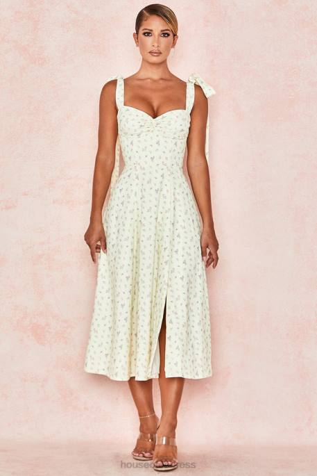 House of CB Alicia Lemon Floral Print Midi Sundress Clothing 4H6N612
