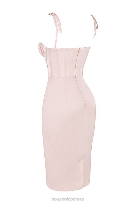 House of CB Alma Blush Pink Satin Corset Midi Dress Clothing 4H6N546