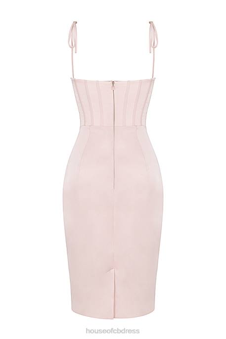 House of CB Alma Blush Pink Satin Corset Midi Dress Clothing 4H6N546