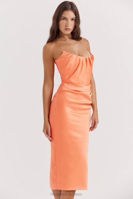House of CB Alora Tangerine Strapless Corset Midi Dress Clothing 4H6N185
