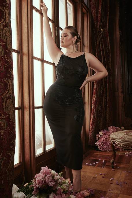 House of CB Amirah Black Mesh Crystal Embellished Midi Dress Clothing 4H6N367