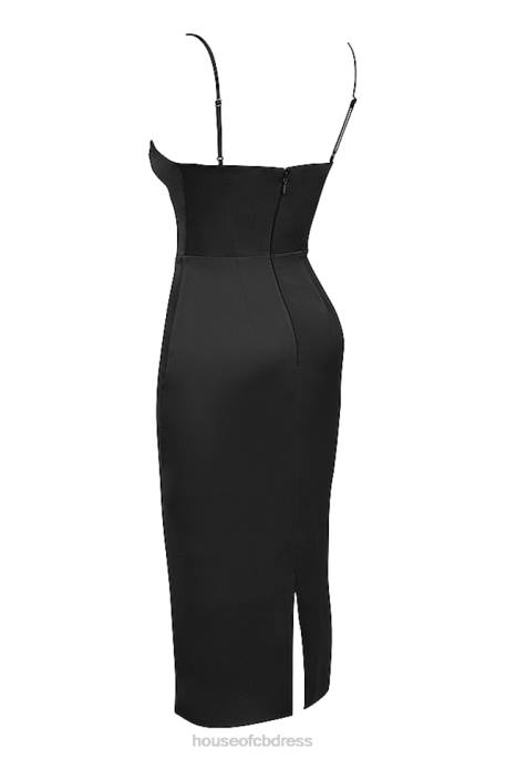 House of CB Anais Black Satin Pointed Corset Midi Dress Clothing 4H6N489