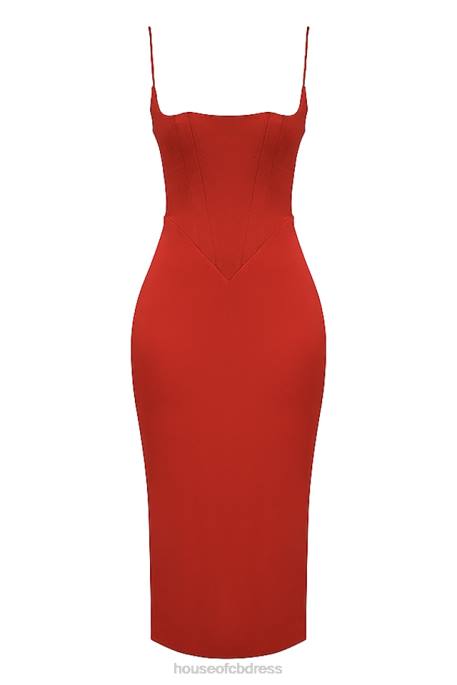 House of CB Anais Scarlet Satin Corset Midi Dress Clothing 4H6N505