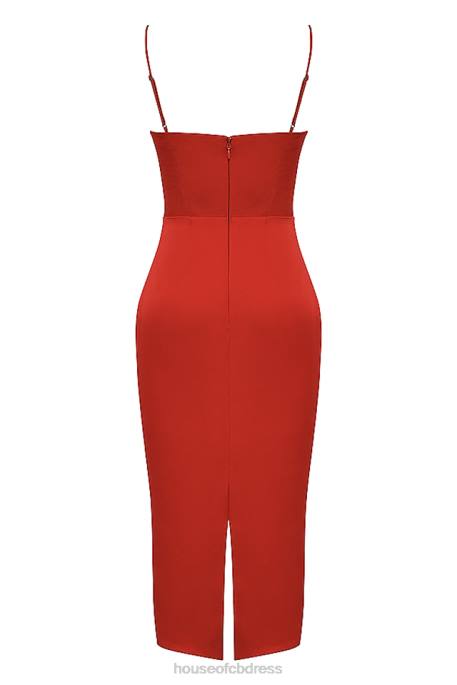 House of CB Anais Scarlet Satin Corset Midi Dress Clothing 4H6N505
