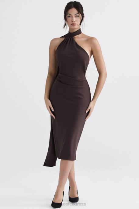 House of CB Angelina Chocolate Wrap Neck Midi Dress Clothing 4H6N326