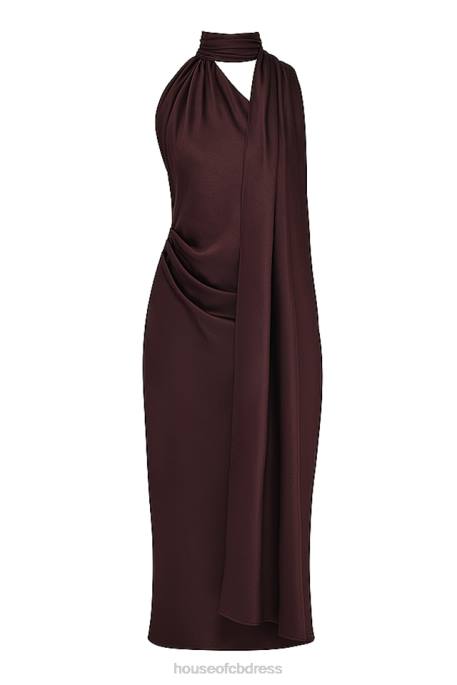 House of CB Angelina Chocolate Wrap Neck Midi Dress Clothing 4H6N326
