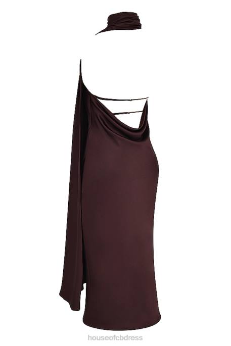 House of CB Angelina Chocolate Wrap Neck Midi Dress Clothing 4H6N326