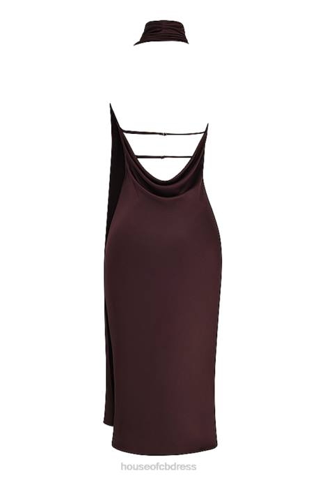 House of CB Angelina Chocolate Wrap Neck Midi Dress Clothing 4H6N326
