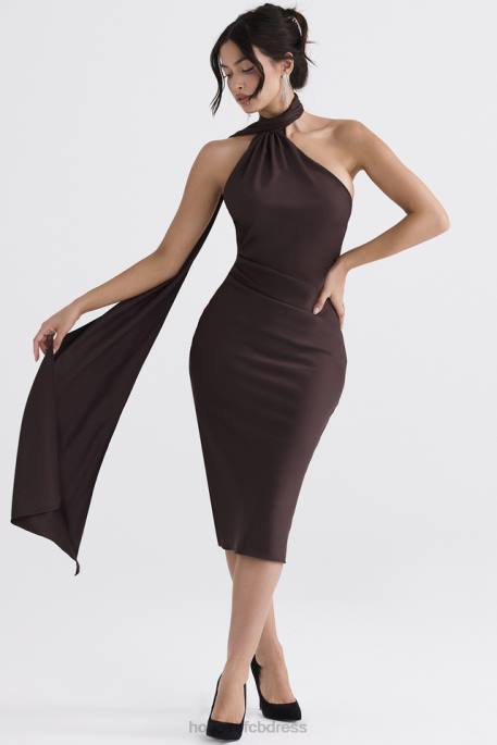 House of CB Angelina Chocolate Wrap Neck Midi Dress Clothing 4H6N326