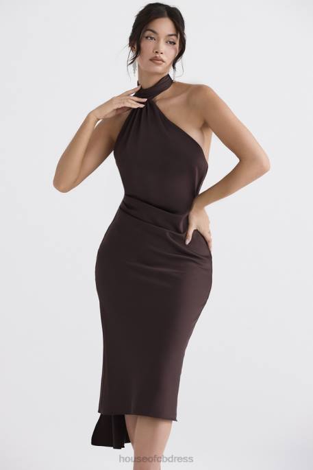 House of CB Angelina Chocolate Wrap Neck Midi Dress Clothing 4H6N326