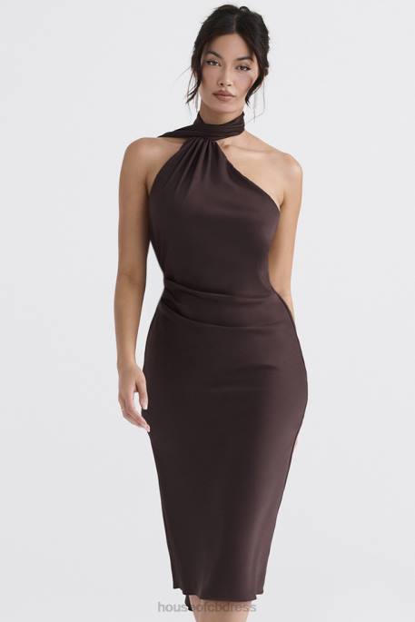 House of CB Angelina Chocolate Wrap Neck Midi Dress Clothing 4H6N326