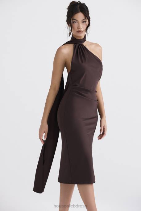 House of CB Angelina Chocolate Wrap Neck Midi Dress Clothing 4H6N326