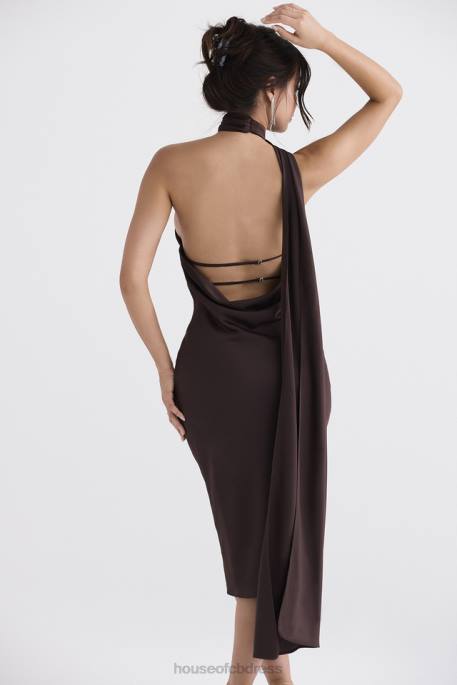 House of CB Angelina Chocolate Wrap Neck Midi Dress Clothing 4H6N326