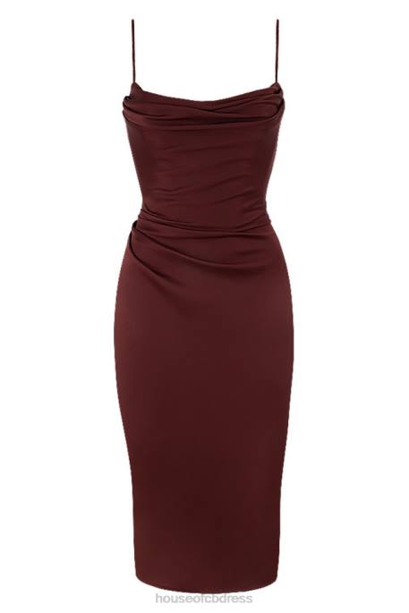 House of CB Anja Raisin Satin Corset Midi Dress Clothing 4H6N591