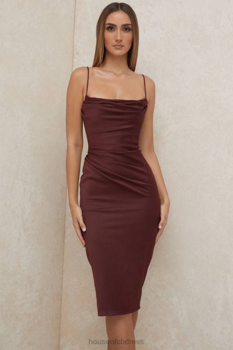 House of CB Anja Raisin Satin Corset Midi Dress Clothing 4H6N591
