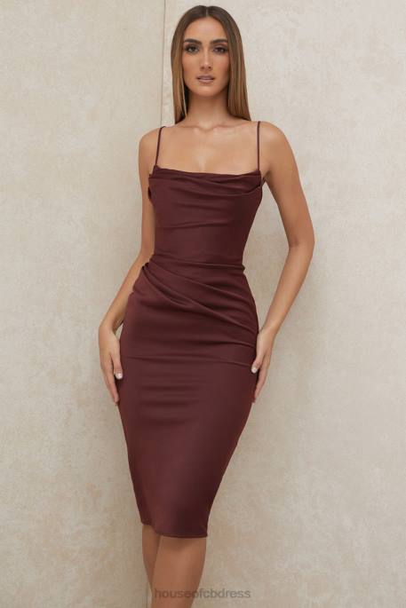 House of CB Anja Raisin Satin Corset Midi Dress Clothing 4H6N591