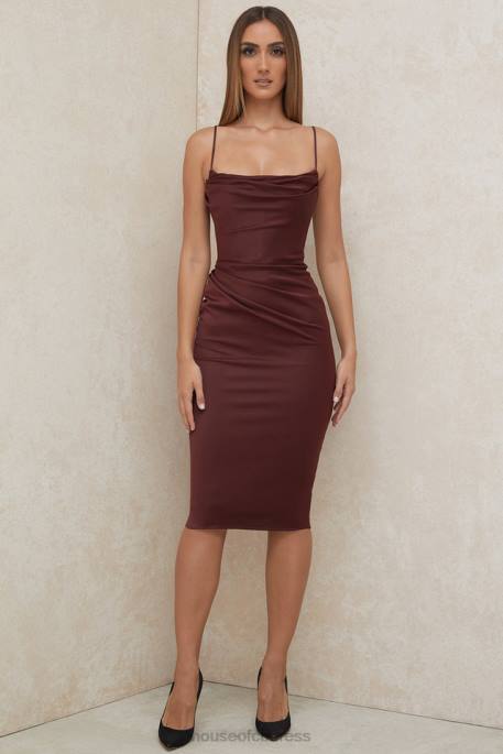 House of CB Anja Raisin Satin Corset Midi Dress Clothing 4H6N591