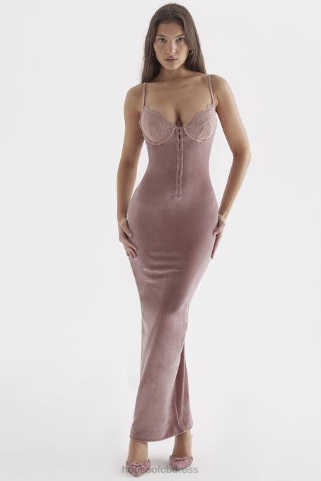 House of CB Azalea Soft Pink Velvet Midi Dress Clothing 4H6N296