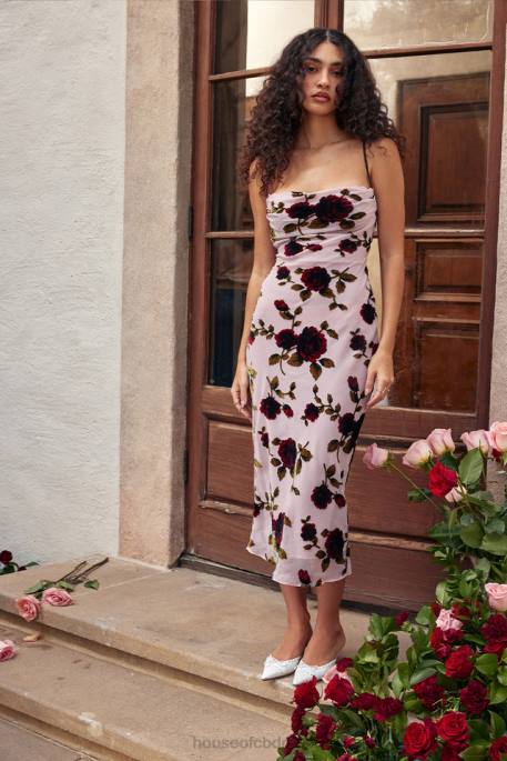 House of CB Azura Pink Devore Midi Dress Clothing 4H6N302