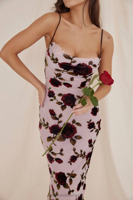 House of CB Azura Pink Devore Midi Dress Clothing 4H6N302