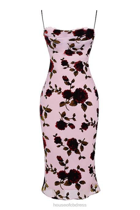 House of CB Azura Pink Devore Midi Dress Clothing 4H6N302