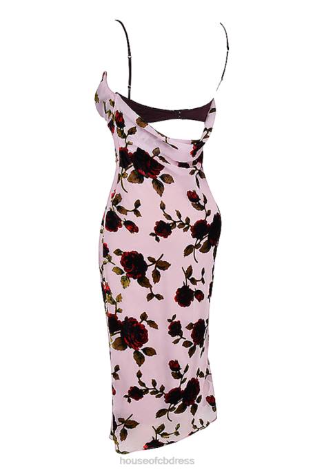 House of CB Azura Pink Devore Midi Dress Clothing 4H6N302