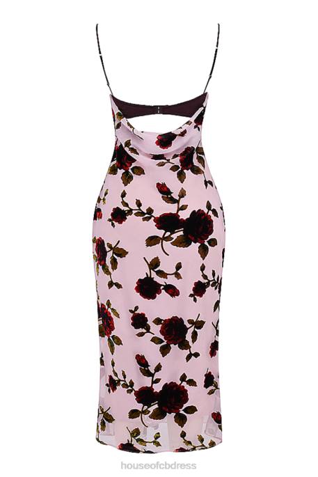 House of CB Azura Pink Devore Midi Dress Clothing 4H6N302