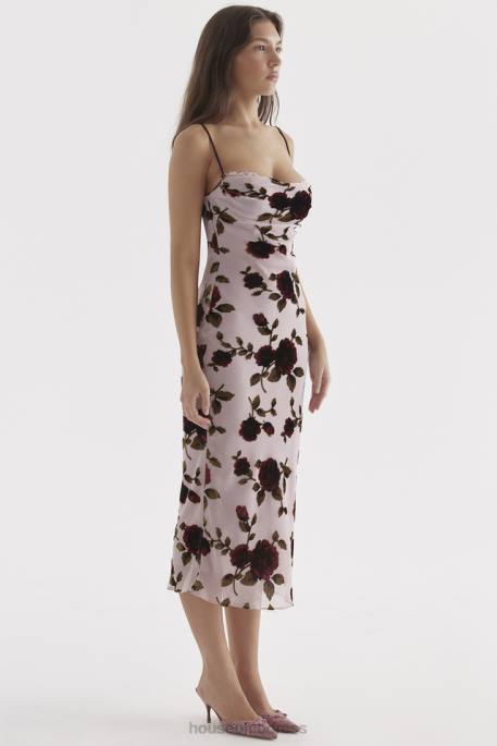 House of CB Azura Pink Devore Midi Dress Clothing 4H6N302