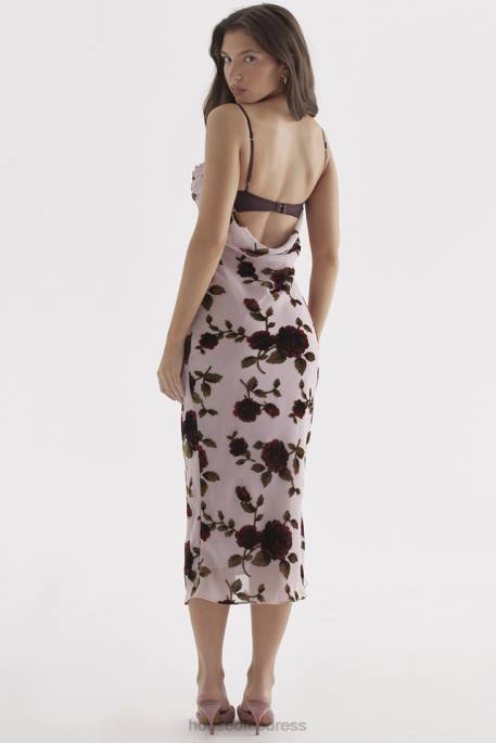 House of CB Azura Pink Devore Midi Dress Clothing 4H6N302
