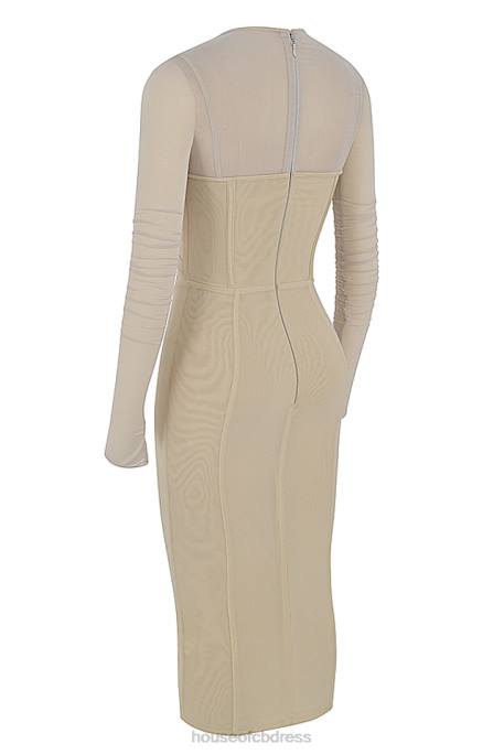 House of CB Beatrice Beige Corset Midi Dress Clothing 4H6N528