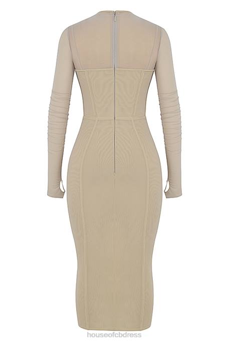 House of CB Beatrice Beige Corset Midi Dress Clothing 4H6N528