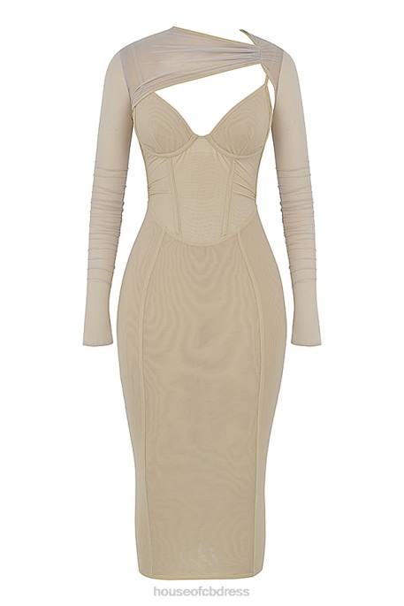 House of CB Beatrice Beige Corset Midi Dress Clothing 4H6N528