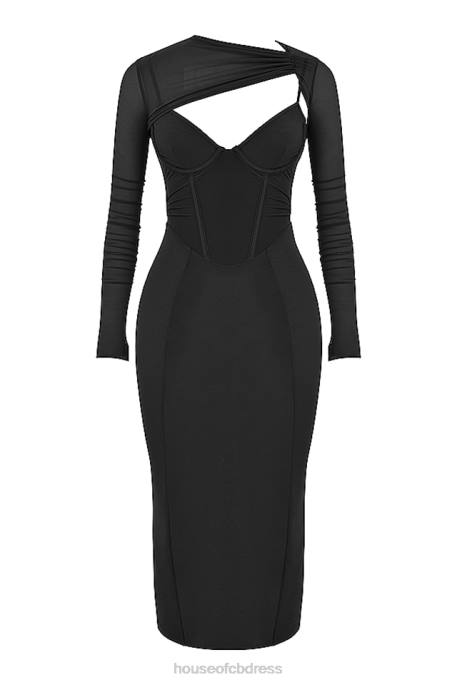 House of CB Beatrice Black Corset Midi Dress Clothing 4H6N513