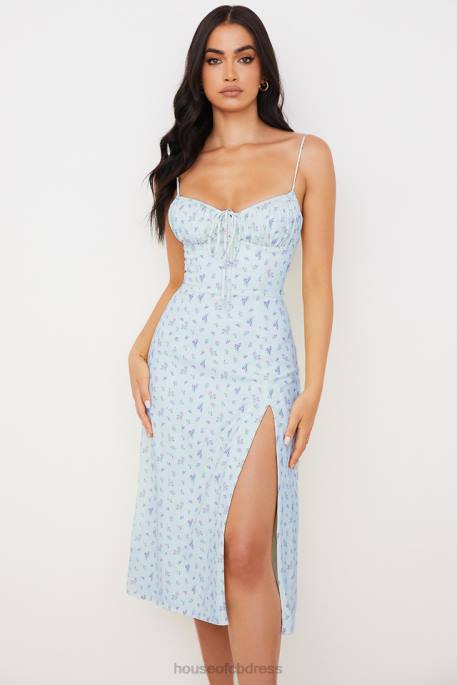 House of CB Carina Blue Floral Bustier Midi Dress Clothing 4H6N573