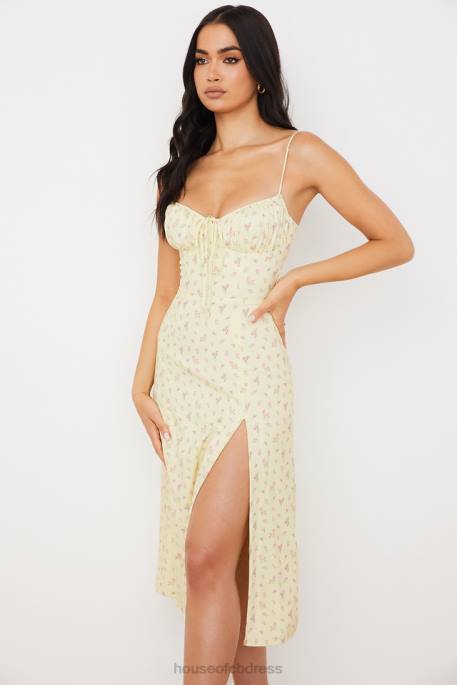 House of CB Carina Lemon Floral Bustier Midi Dress Clothing 4H6N564