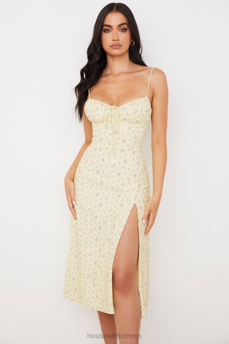 House of CB Carina Lemon Floral Bustier Midi Dress Clothing 4H6N564