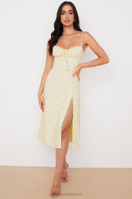 House of CB Carina Lemon Floral Bustier Midi Dress Clothing 4H6N564