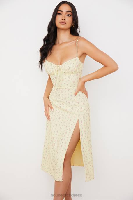 House of CB Carina Lemon Floral Bustier Midi Dress Clothing 4H6N564