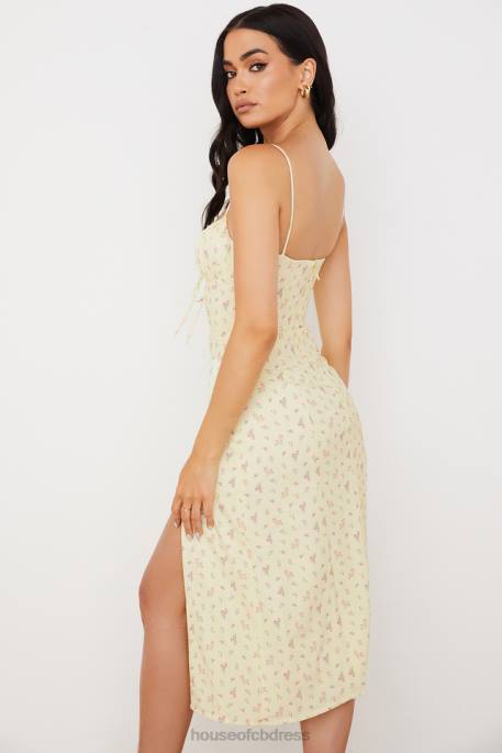 House of CB Carina Lemon Floral Bustier Midi Dress Clothing 4H6N564