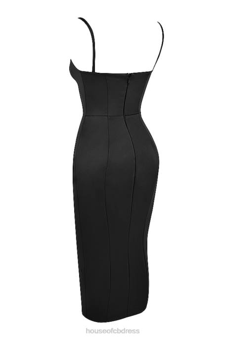House of CB Casimira Black Satin Corset Midi Dress Clothing 4H6N521