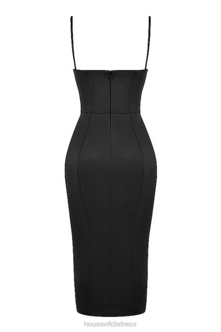 House of CB Casimira Black Satin Corset Midi Dress Clothing 4H6N521