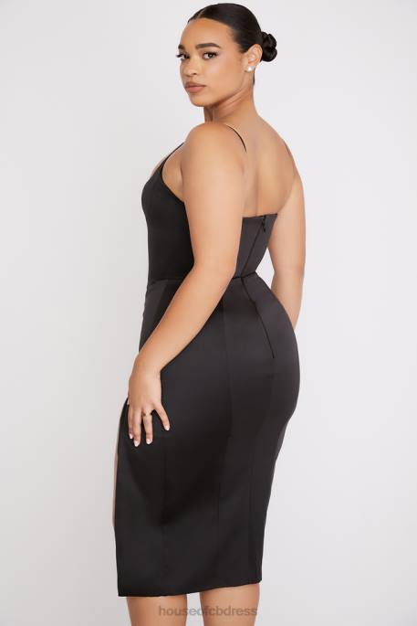 House of CB Casimira Black Satin Corset Midi Dress Clothing 4H6N521