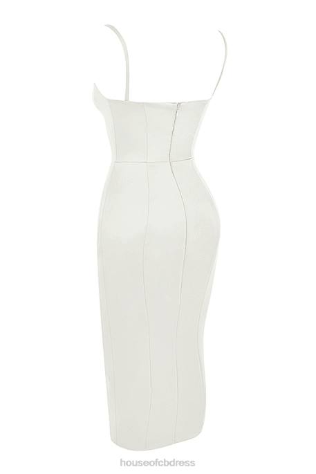 House of CB Casimira Ivory Satin Corset Midi Dress Clothing 4H6N522