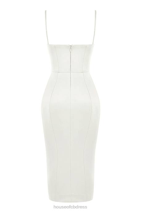 House of CB Casimira Ivory Satin Corset Midi Dress Clothing 4H6N522