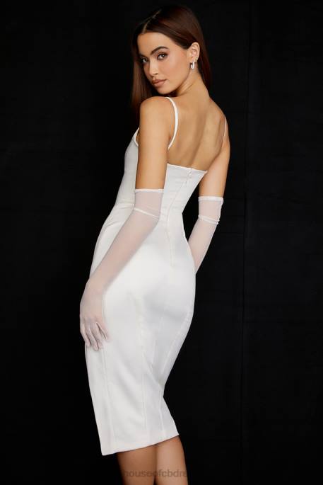 House of CB Casimira Ivory Satin Corset Midi Dress Clothing 4H6N522
