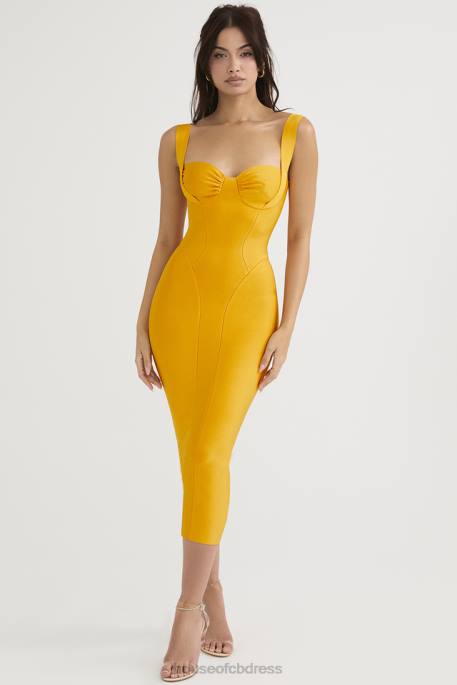 House of CB Charlene Tangerine Bandage Midi Dress Clothing 4H6N467