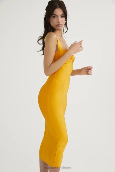 House of CB Charlene Tangerine Bandage Midi Dress Clothing 4H6N467