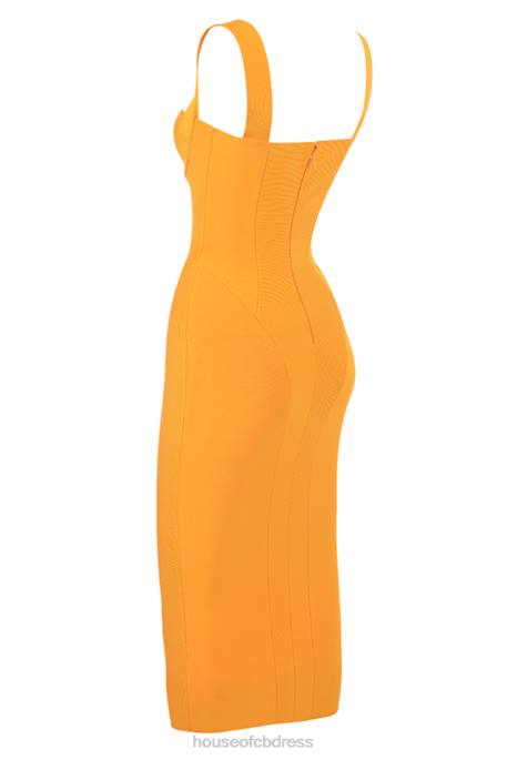 House of CB Charlene Tangerine Bandage Midi Dress Clothing 4H6N467