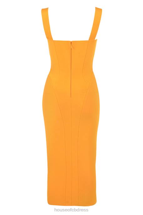 House of CB Charlene Tangerine Bandage Midi Dress Clothing 4H6N467